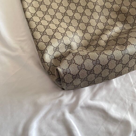 Vintage Gucci Sherry Line GUCCI GG Plus Tote Bag Leather Brown Beige Red Green - Picture 7 of 12